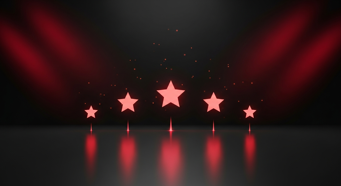 Five glowing review stars rising above a phone, representing how a plumbing business earns more Google reviews